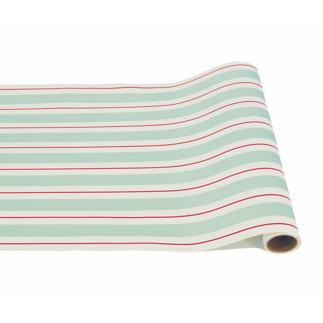 Seafoam and Red Awning Stripe Paper Table Runner Roll by Hester & Cook